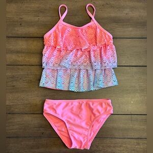 Girls SO Pink and Blue Ruffle Swimsuit